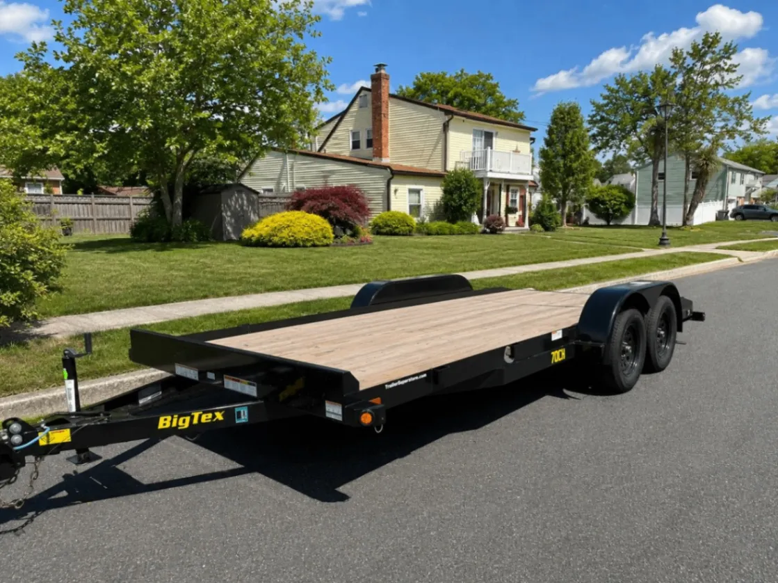 Big Tex car hauler trailer on a residential street